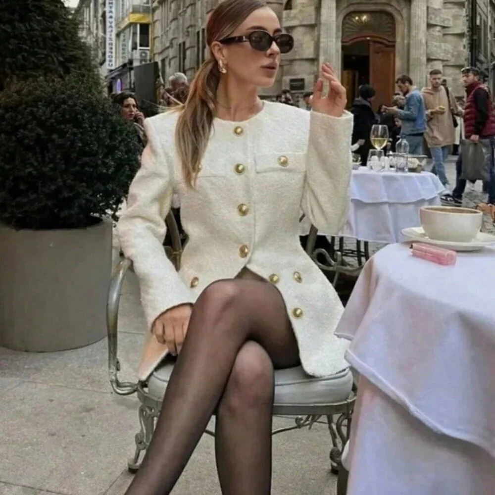 Elegant Women's Long Sleeve Metal Button Decor Jacket